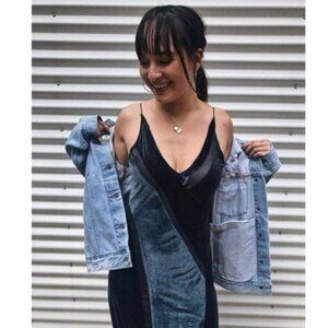 Free people NB womens Trucker Jean Jacket Denim Oversized Western Punk Grunge
